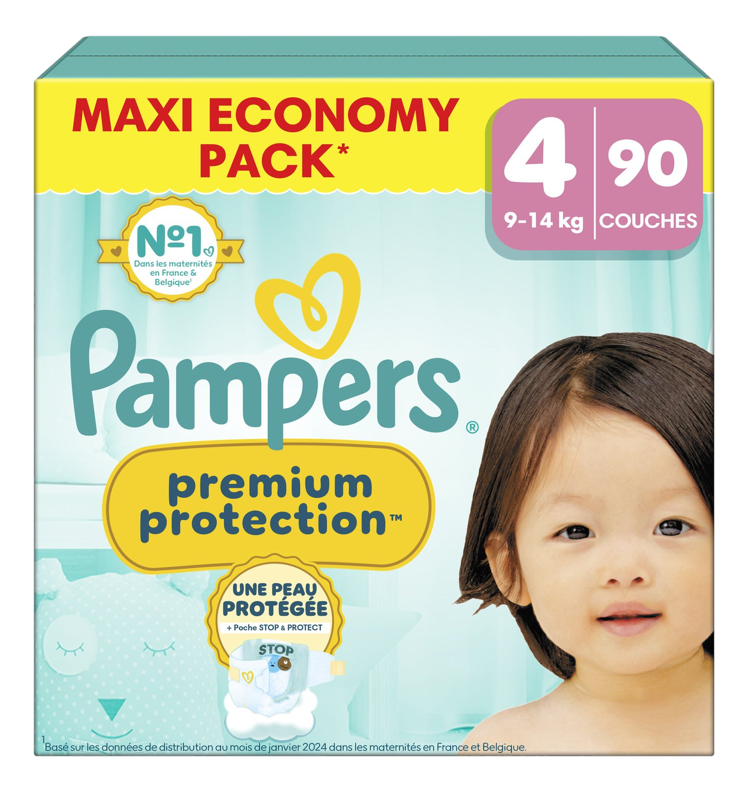 PAMPERS PREMIUM PROTECTION Couche T4 9-14kg Ces couches ont un coeur absorbant qui permet à votre bébé de rester bien au sec pendant plusieurs heures. maxipack/90